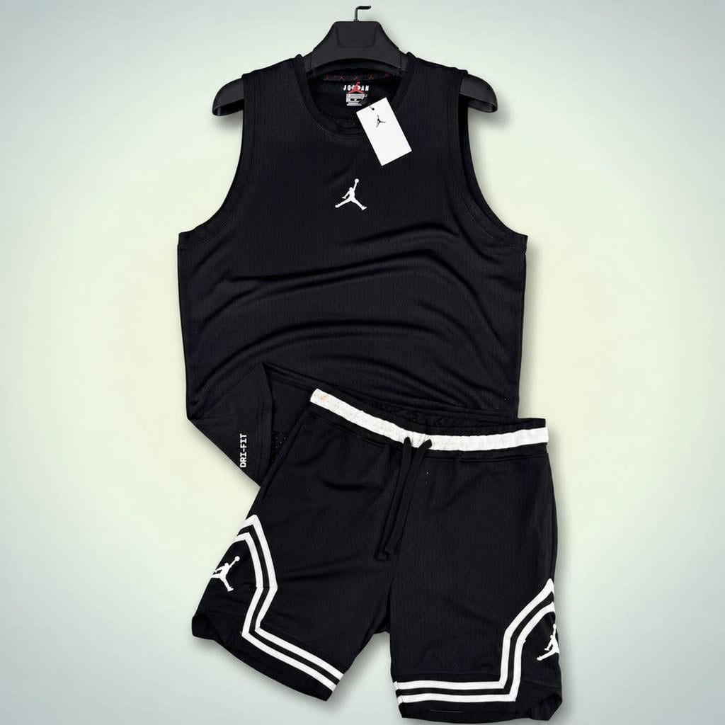 Jordan męski krótki zestaw sportowy z koszulką, czarny. Dri-Fit. Premium jakość