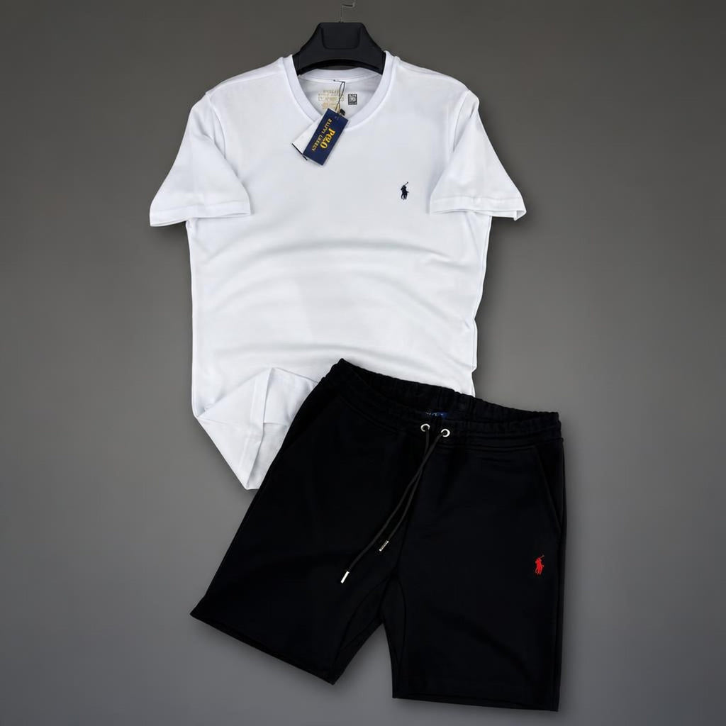 Ralph Lauren Classic męski krótki dres sportowy, Biało-czarny. Premium jakość