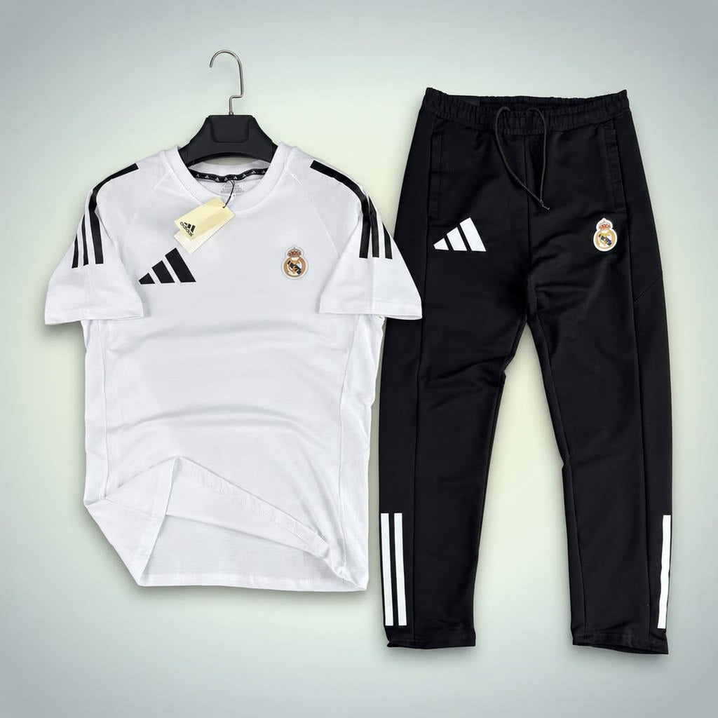 Adidas Real Madrid męski letni dres sportowy, Biało-czarny. Premium jakość