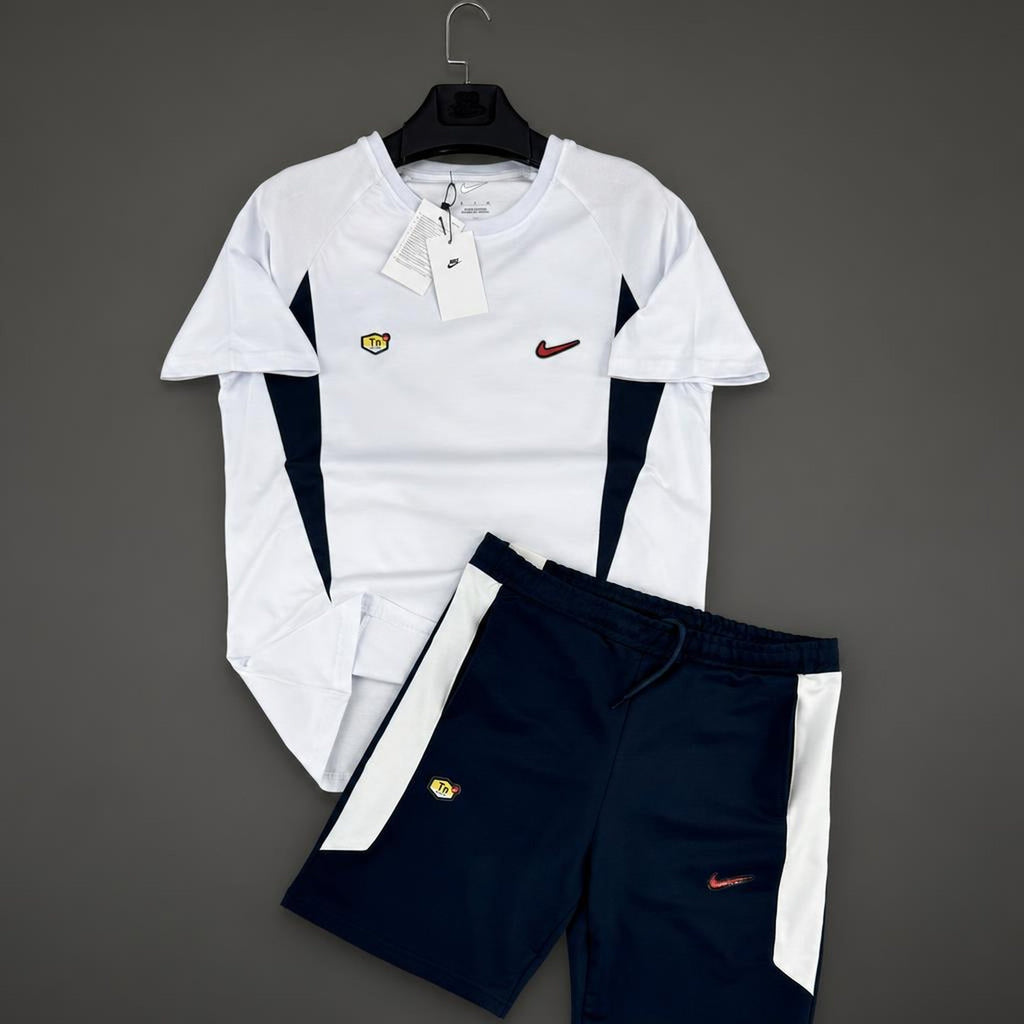 Nike TN męski krótki dres sportowy, biało-granatowy. Premium jakość