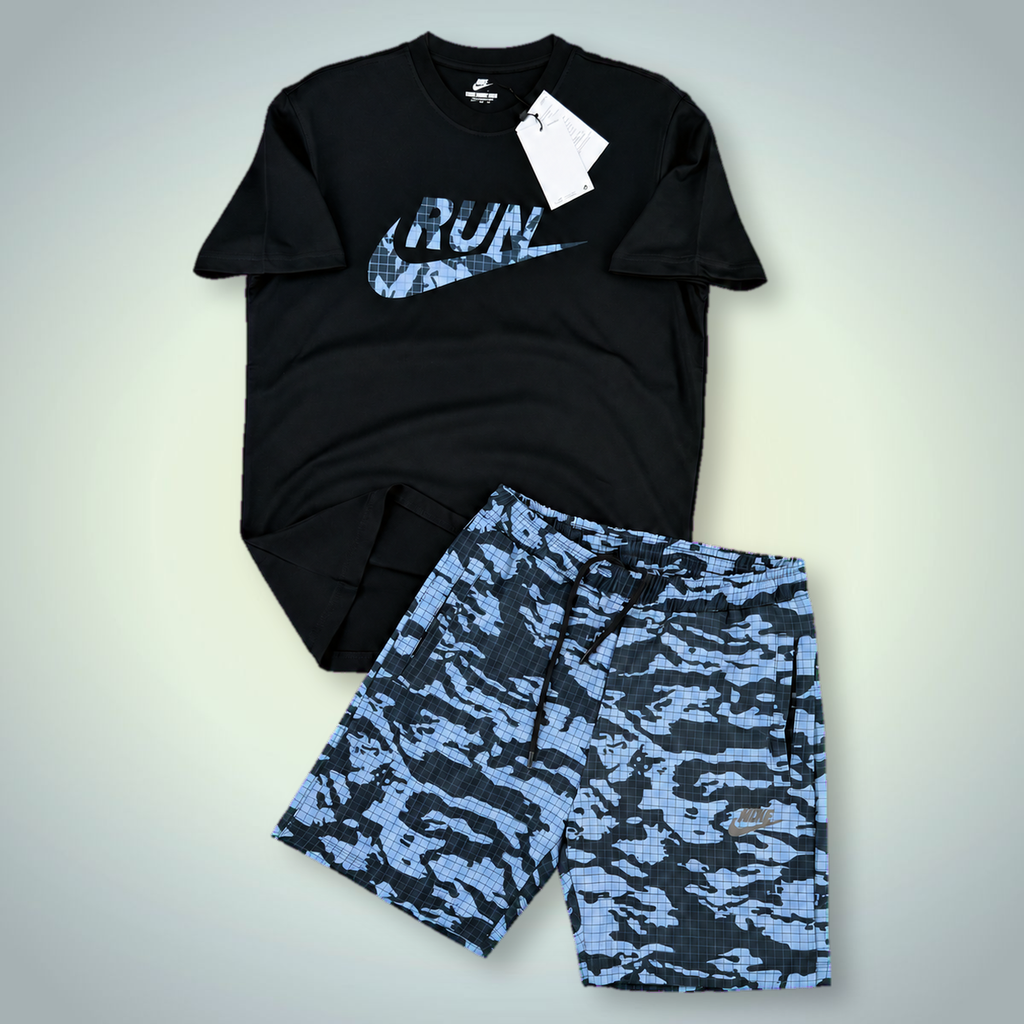 Nike Run komplet męski z szortami, czarny - niebieski. Jakość premium