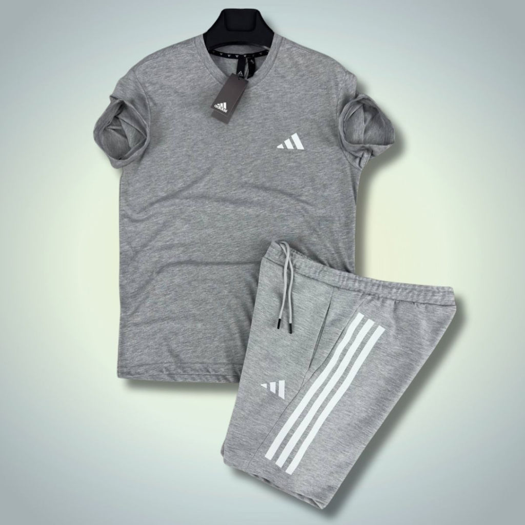 Komplet męski Adidas z szortami, Basic, Klasyczny szary. Jakość premium
