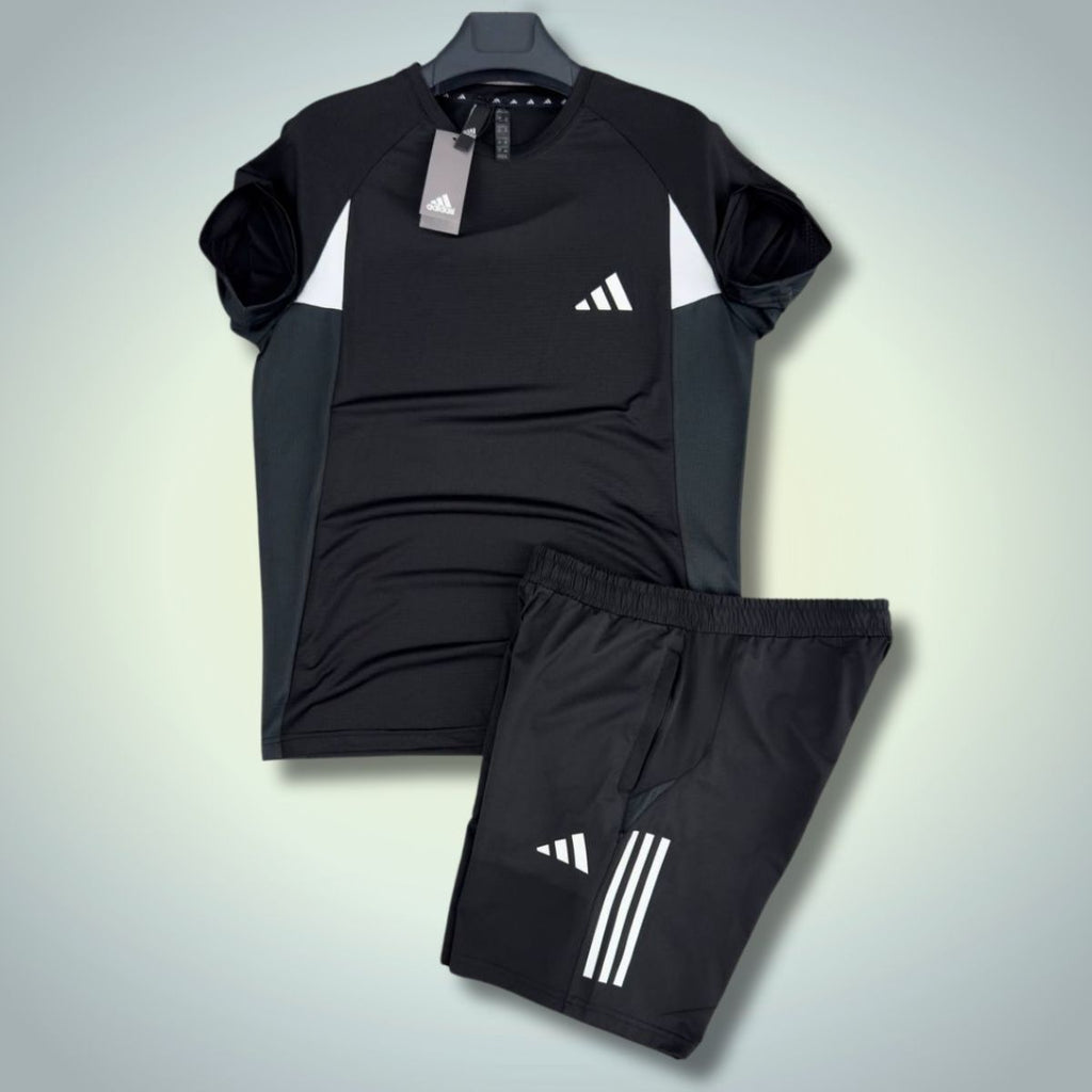 Komplet sportowy męski Adidas z szortami, Czarny. Jakość premium
