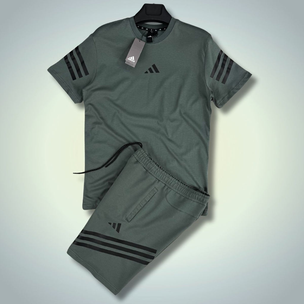 Komplet męski Adidas z szortAM, szałwiowa zieleń. Model 2025. Jakość premium