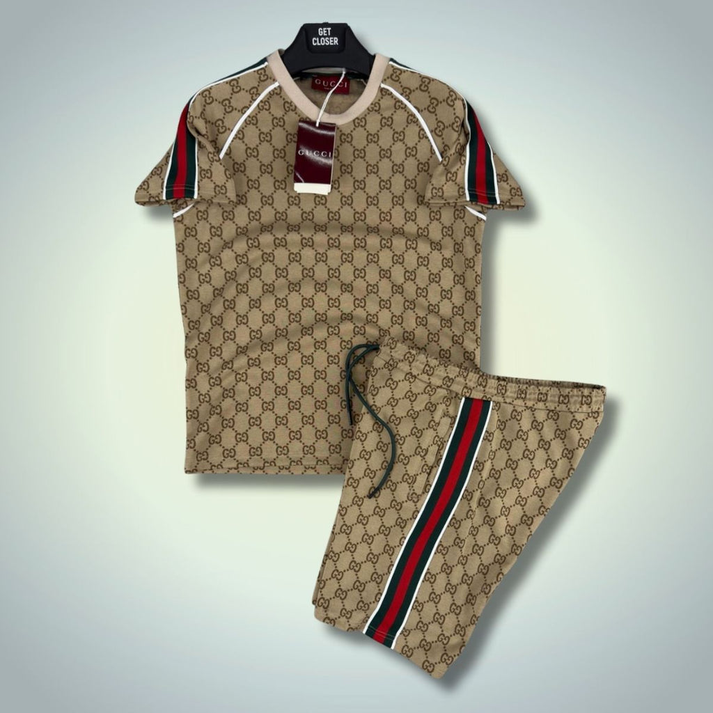 Komplet męski Gucci z szortami, beżowy. Jakość premium
