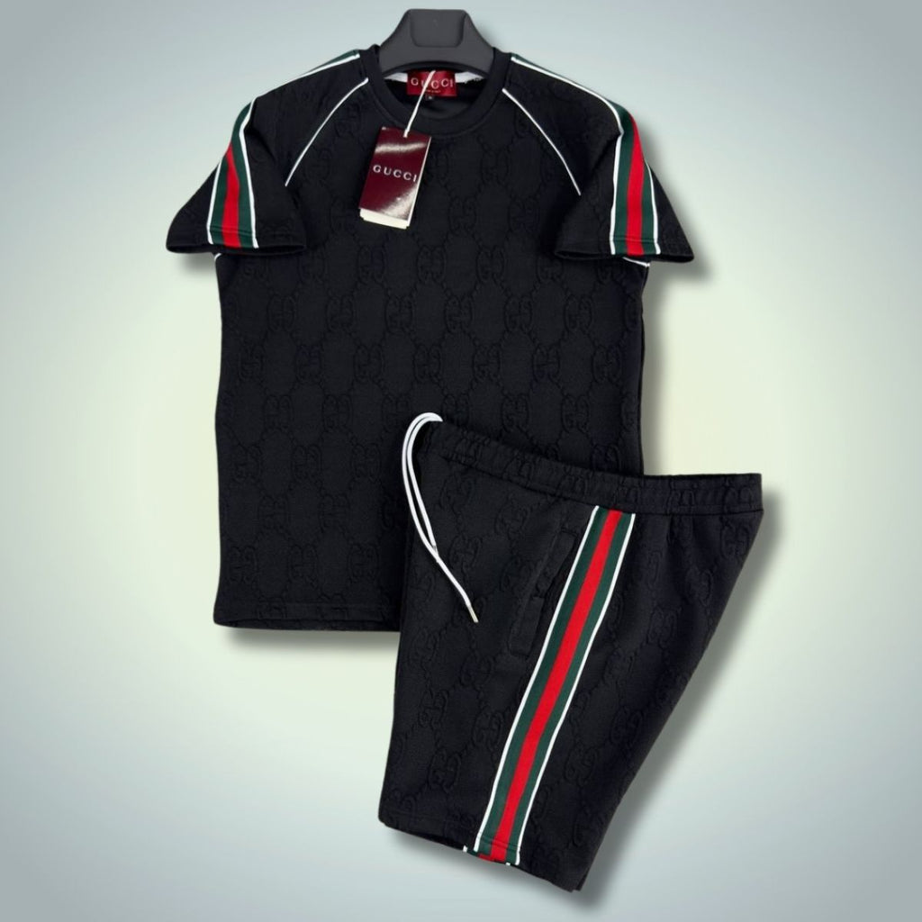 Komplet męski Gucci z szortAM, czarny. Jakość premium