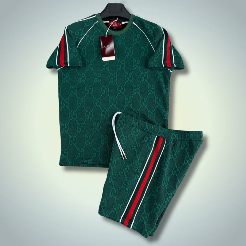 Komplet męski Gucci z szortami, zielony. Jakość premium