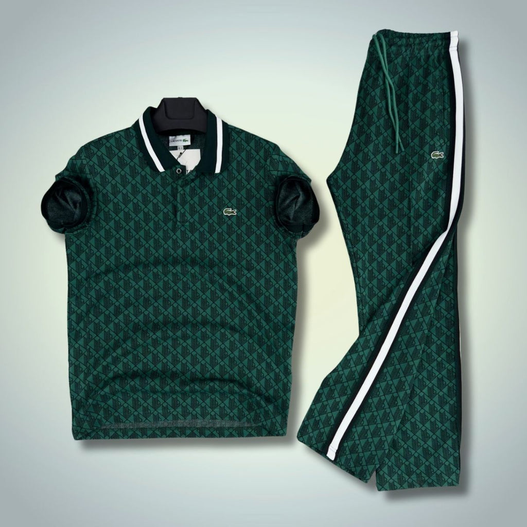 Komplet letni męski Lacoste, polo Jacquard, ciemnozielony. Jakość premium