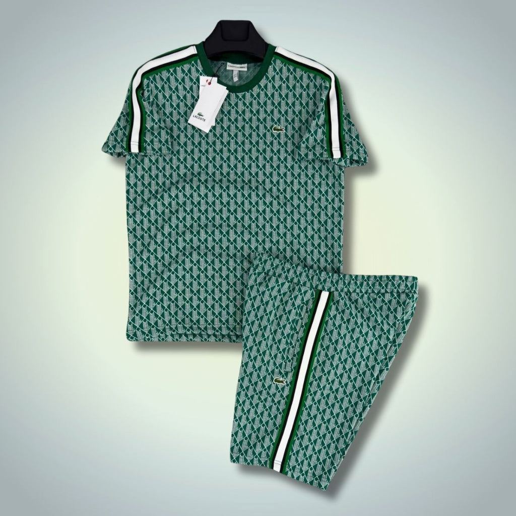 Komplet męski Lacoste ze spodenkami, żakardowy monogram, jasnozielony. Jakość premium