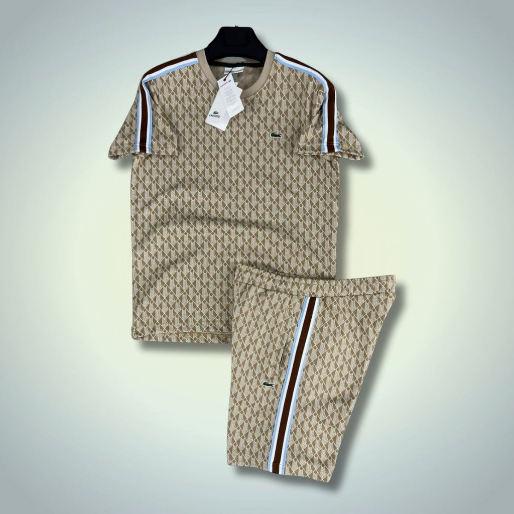 Komplet męski Lacoste z szortami, Jacquard Monogram, beżowy. Jakość premium