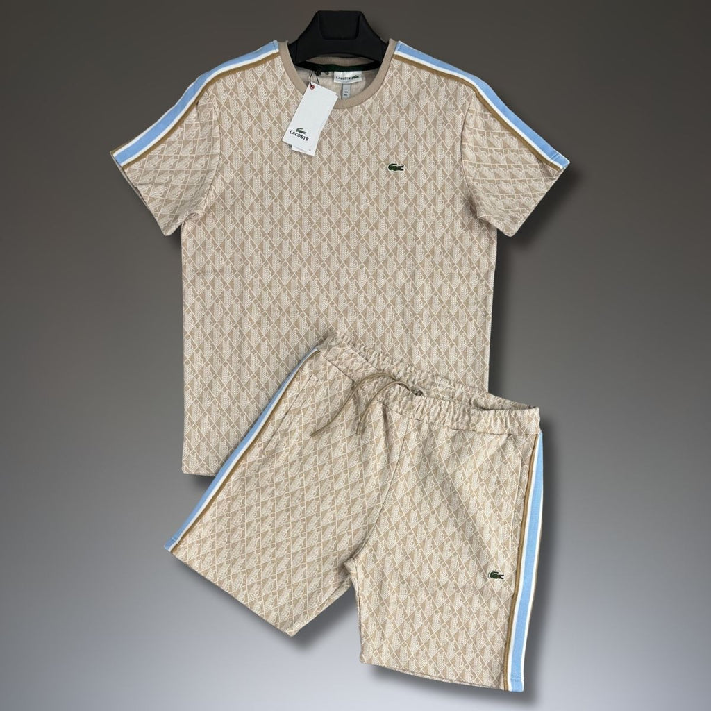 Komplet męski Lacoste z szortami, Jacquard, beżowy. Jakość premium