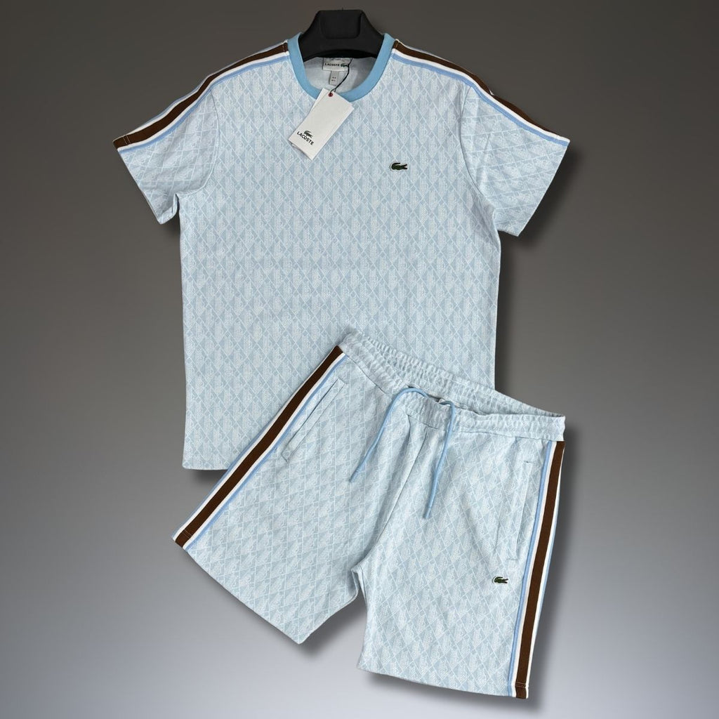 Komplet męski Lacoste z szortami, Jacquard, jasnoniebieski. Jakość premium