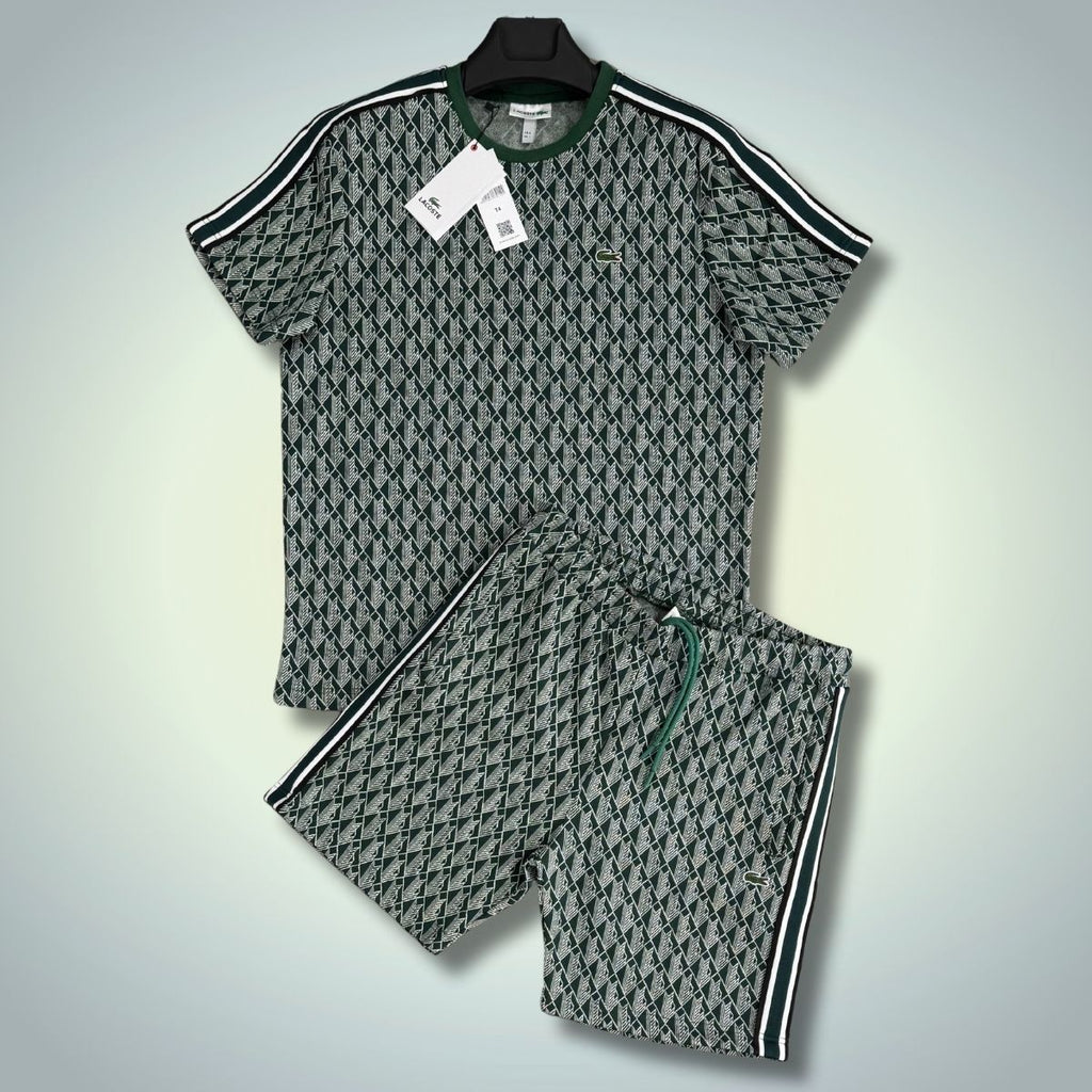 Męski komplet Lacoste z szortami, Jacquard, zielony. Jakość premium
