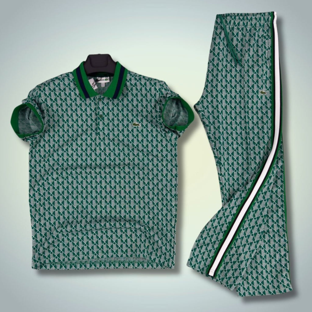 Męski komplet letni Lacoste, polo Jacquard, zielona. Najwyższa jakość