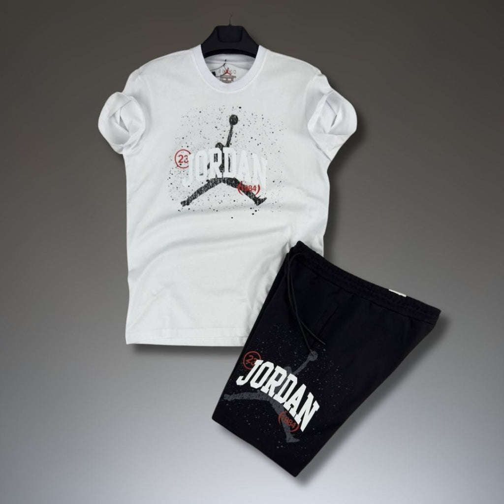 Komplet męski Jordan z szortami, biało-czarny. Jakość premium