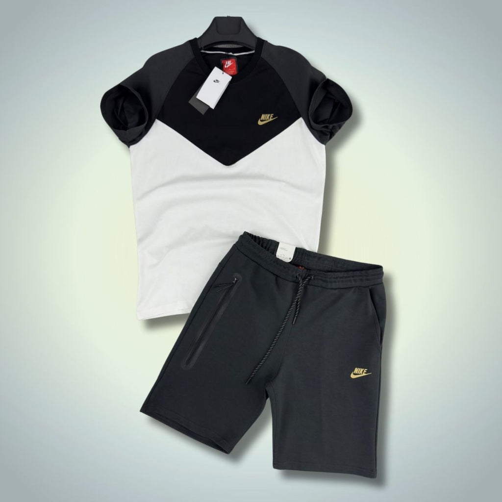Komplet męski Nike Tech Fleece z szortAM, czarno-biało-grafitowy. Jakość premium