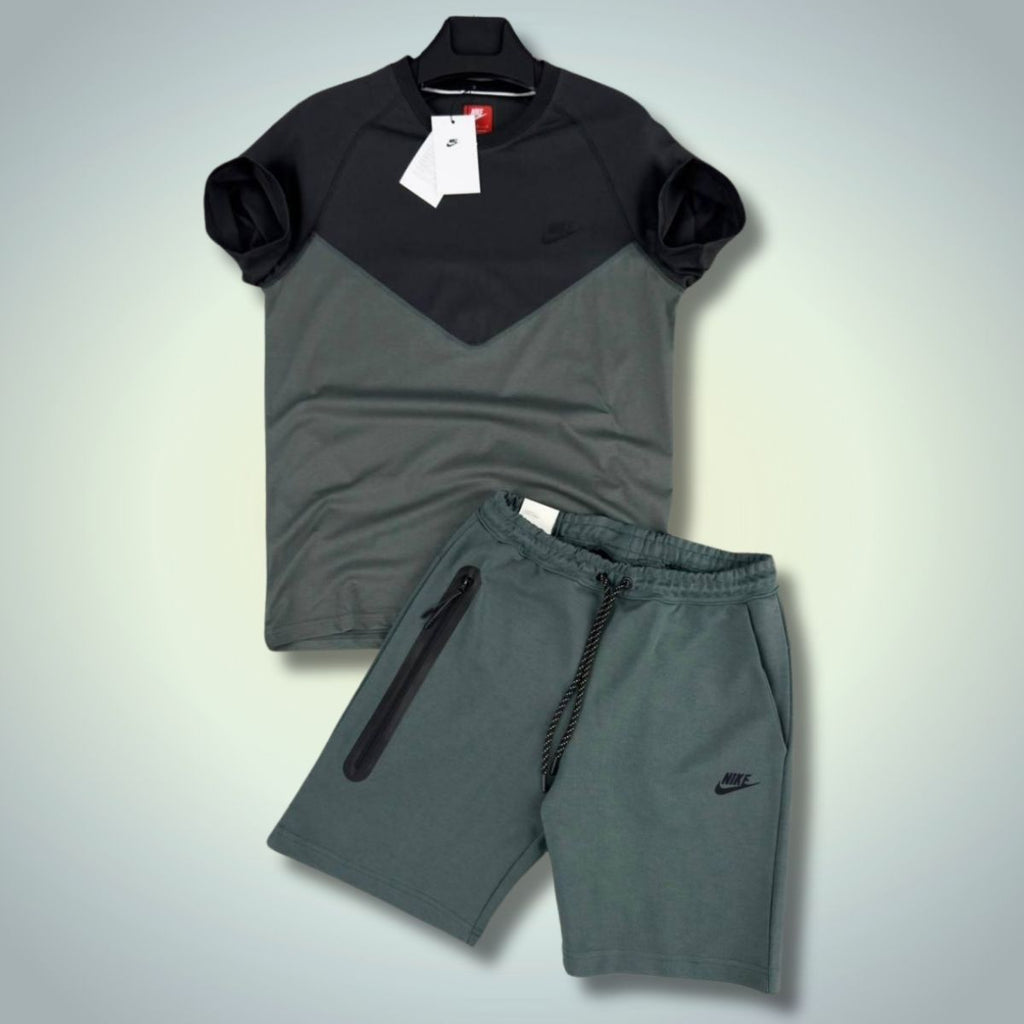 Komplet męski Nike Tech Fleece z szortami, szałwiowo-zielono-grafitowy. Jakość premium
