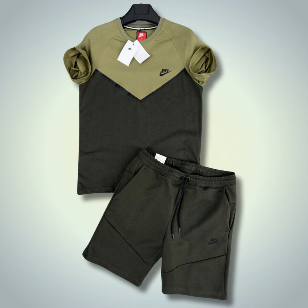 Komplet męski Nike Tech Fleece z szortAM, kolor ciemnozielony - oliwkowy. Jakość premium