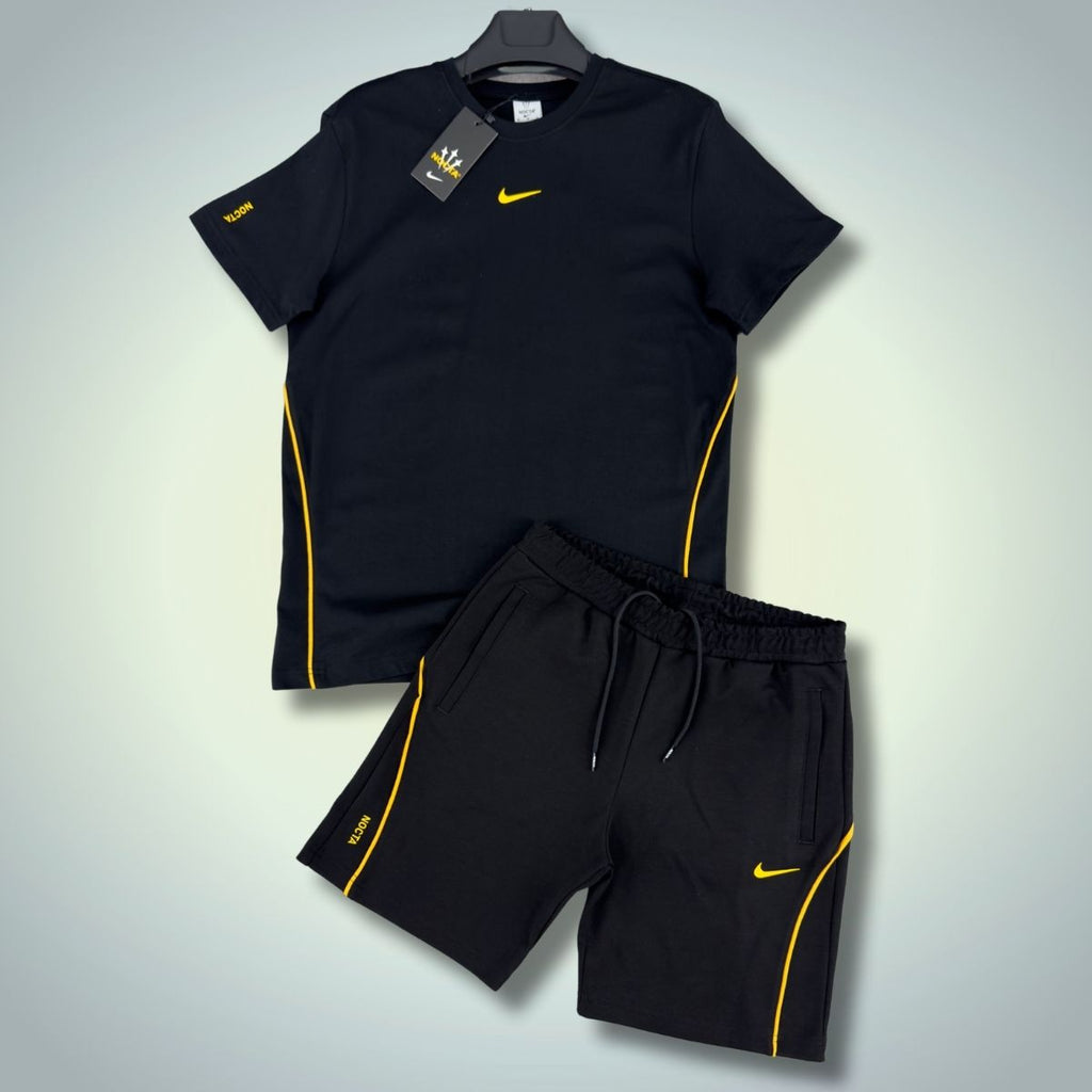 Komplet męski Nike Nocta z szortami, czarny - żółty. Jakość premium