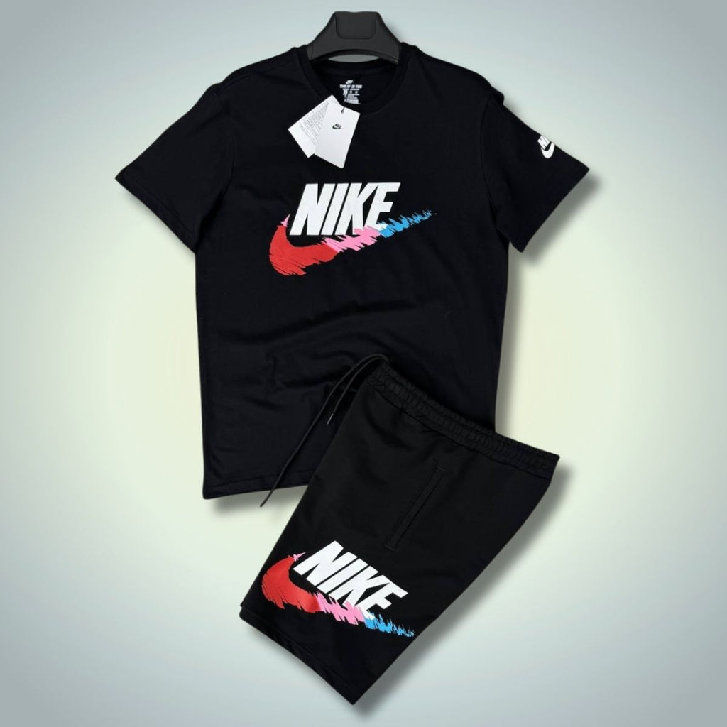 Komplet męski Nike z szortami, duże klasyczne logo, czarny. Jakość premium