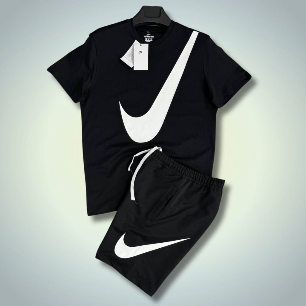 Komplet męski Nike z szortami, duże logo, czarny. Jakość premium