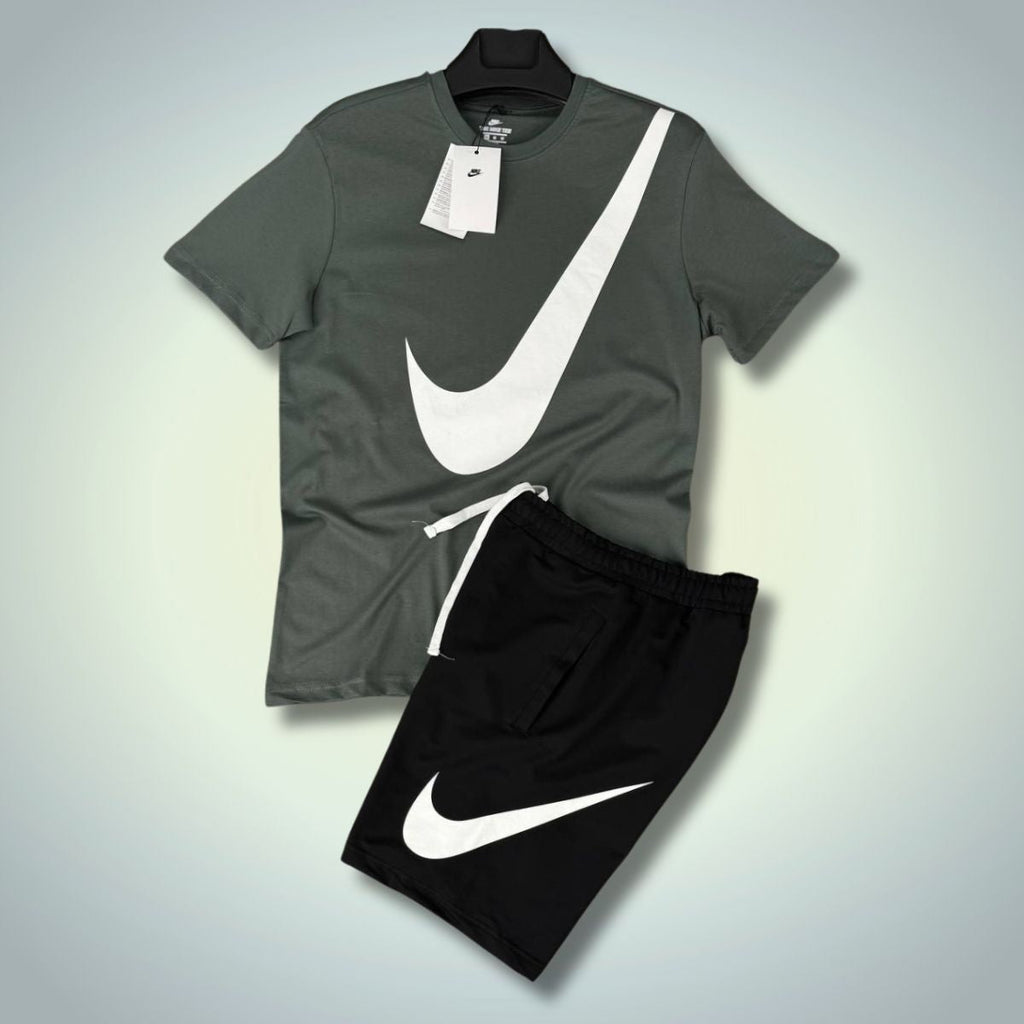 Komplet męski Nike z szortami, duże logo, szary - czarny. Jakość premium