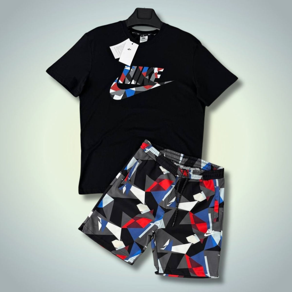 Komplet męski Nike z szortAM, kolorowy kamuflaż, czarny. Jakość premium