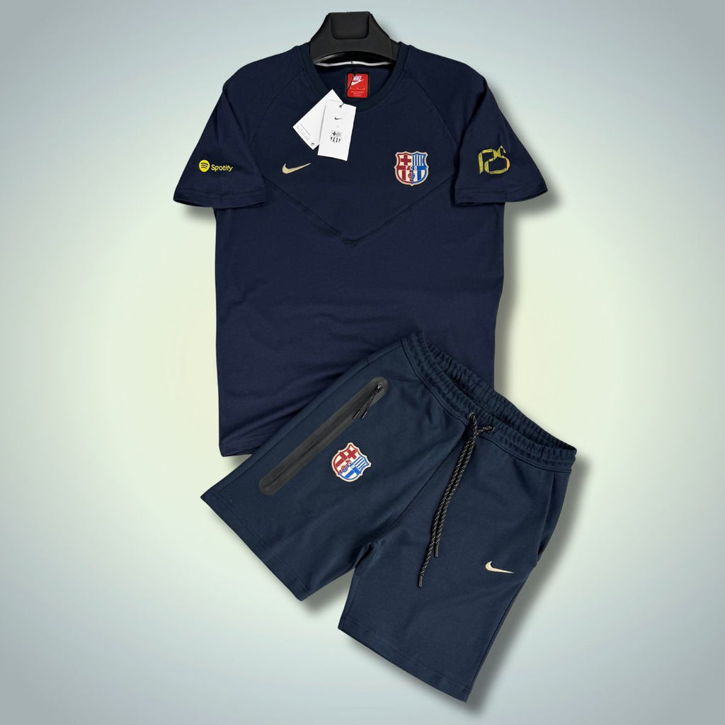 Komplet męski Nike Barcelona Tech Fleece z szortami, ciemnoniebieski. Jakość premium