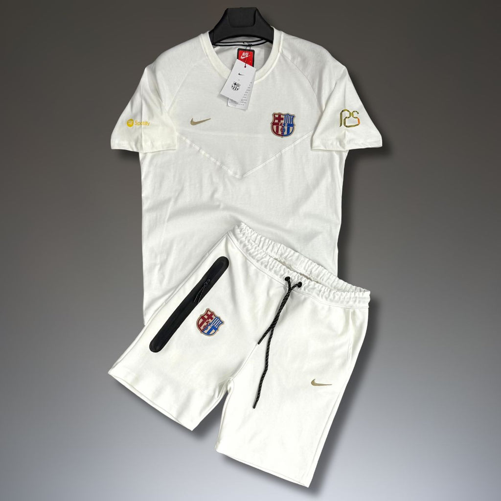 Komplet męski Nike Barcelona Tech Fleece z szortami, biały. Jakość premium