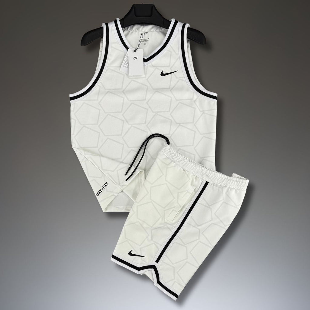 Komplet męski Nike z koszulką bez rękawów i szortami, biały. Jakość premium