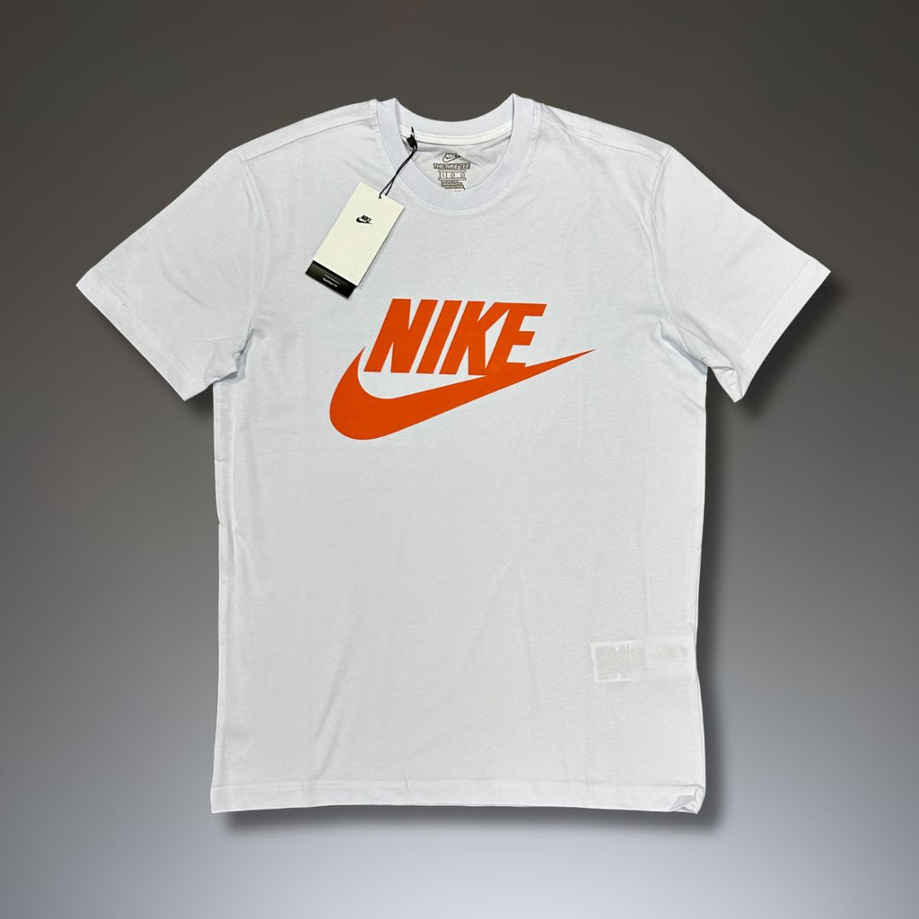 Koszulka męska Nike, biały, pomarańczowe logo. Premium jakość 