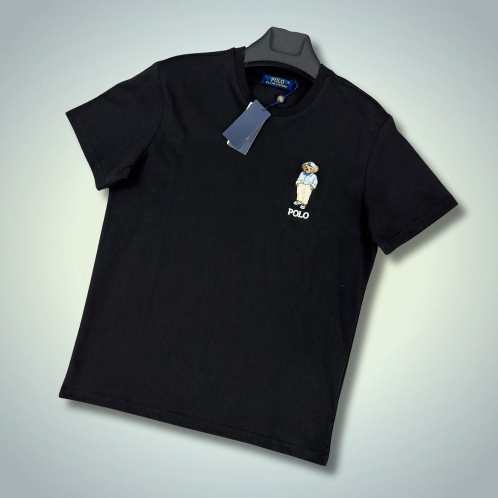Koszulka męska Ralph Lauren z nadrukiem małego niedźwiedzia, czarna. Jakość premium