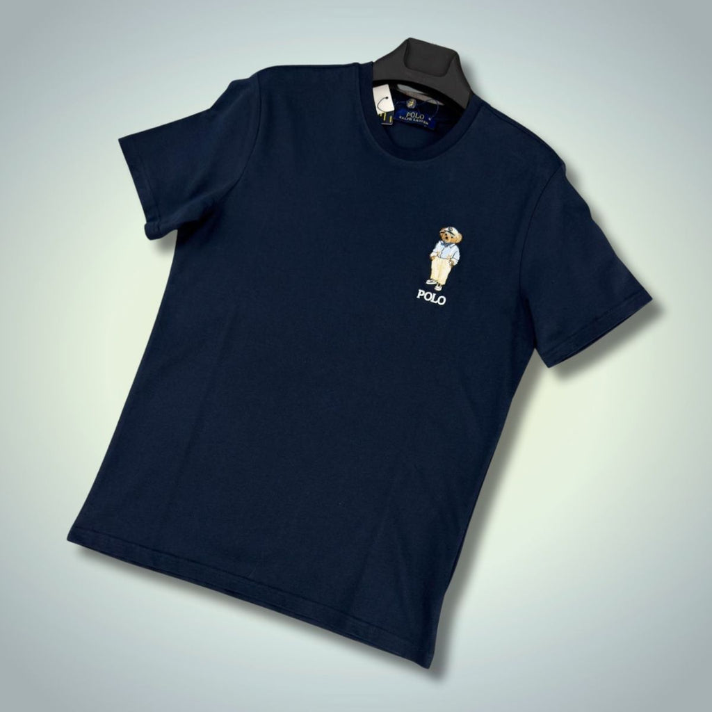 Koszulka męska Ralph Lauren z nadrukiem małego niedźwiedzia, granatowa. Jakość premium