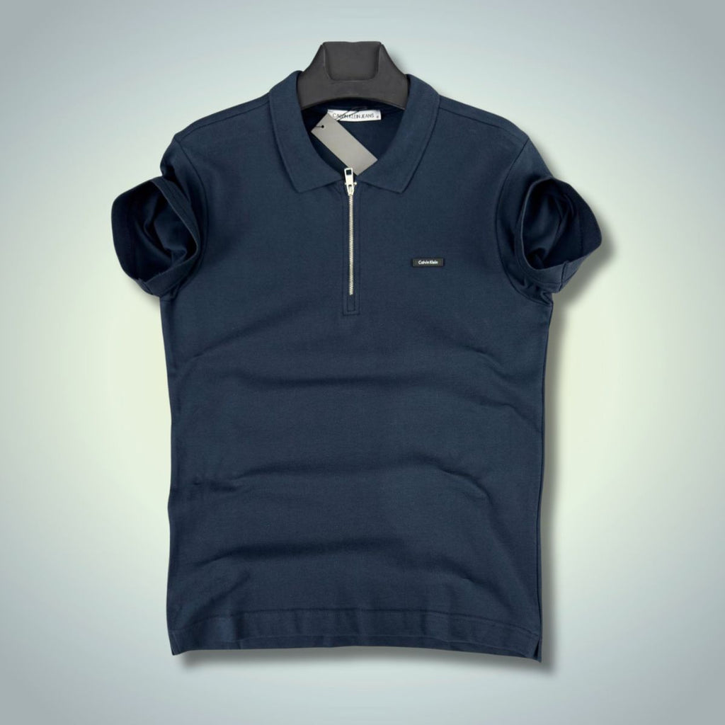 Męska koszulka polo Calvin Klein z zamkiem błyskawicznym, granatowa. Jakość premium