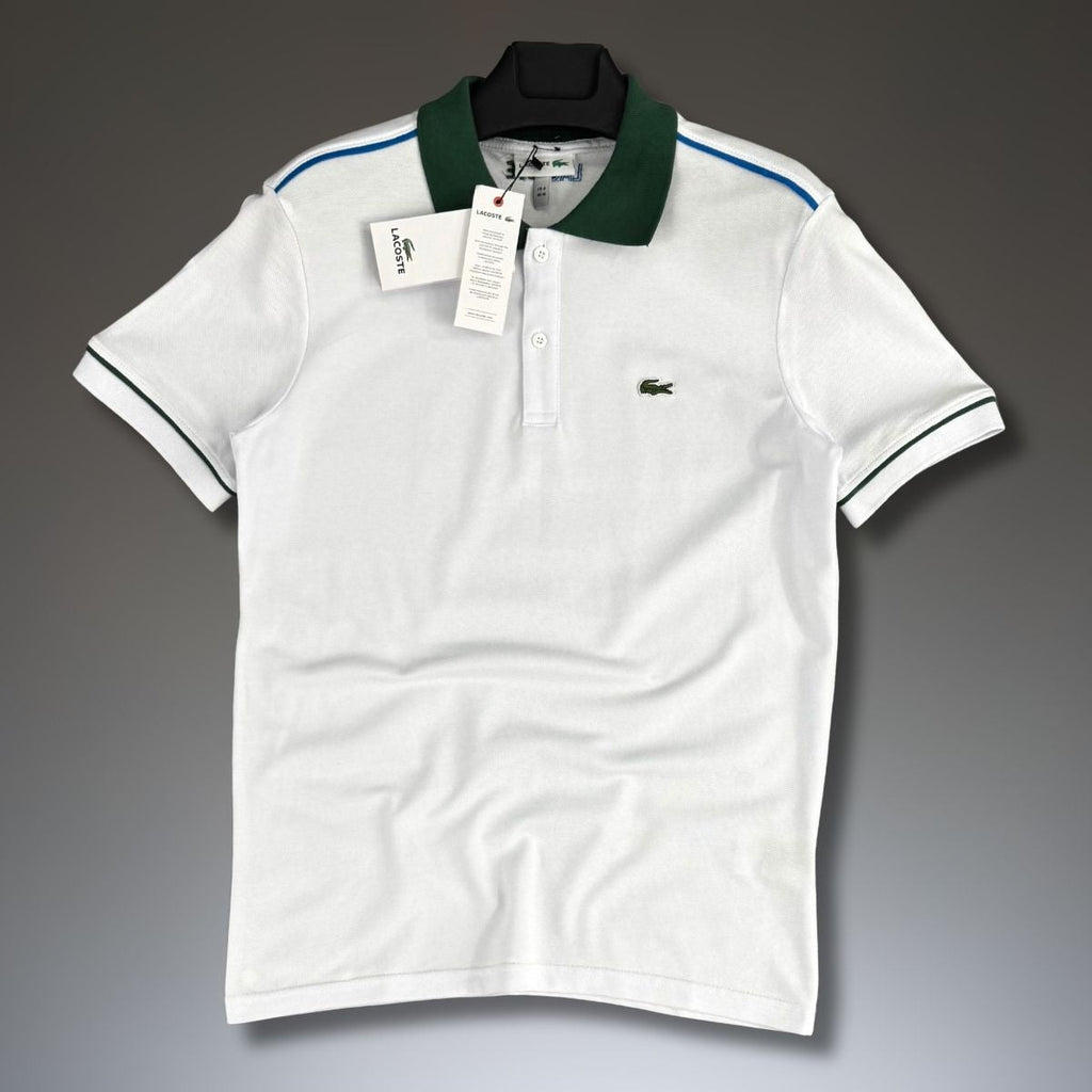 Męska koszulka polo Lacoste, biało-zielona. Jakość premium