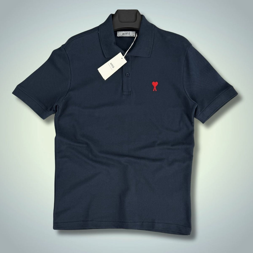 Męska koszulka polo AM, granatowa. Jakość premium