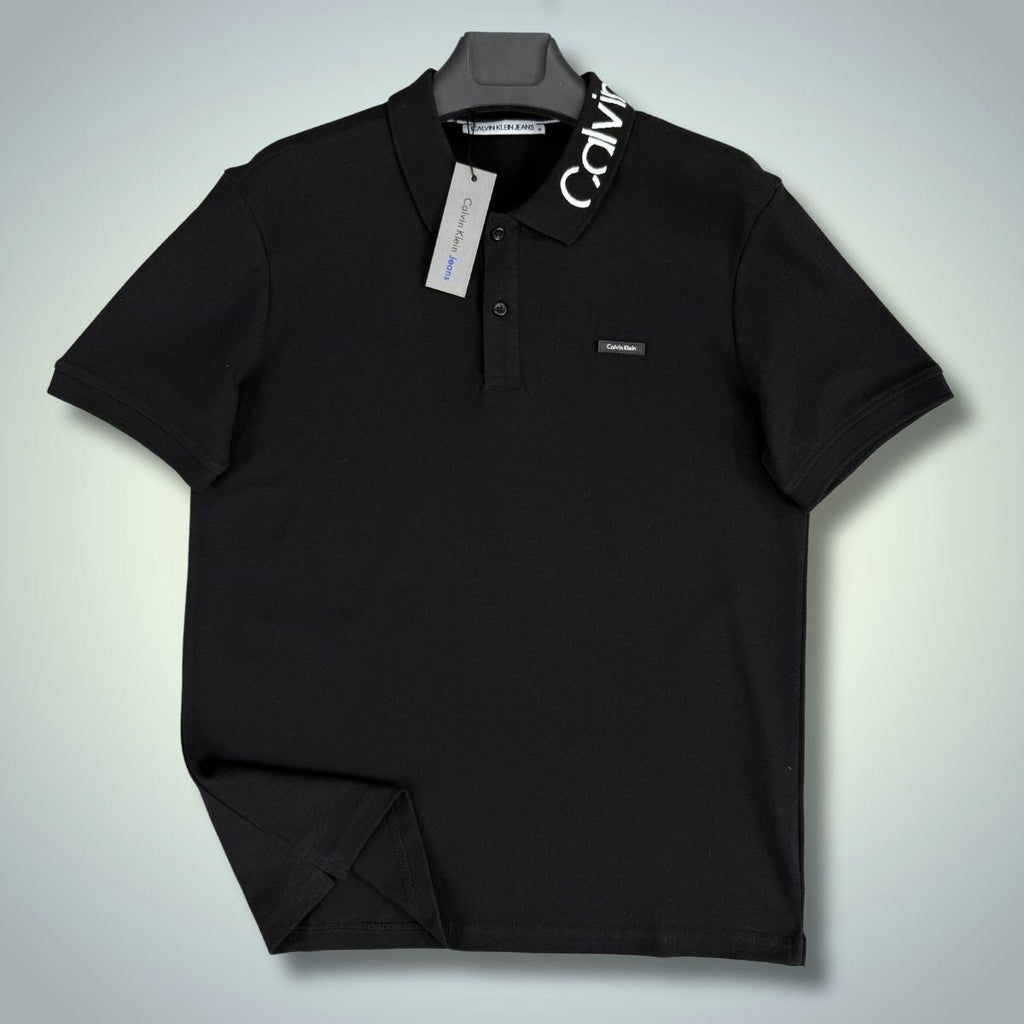 Męska koszulka polo Calvin Klein, logo na kołnierzyku, czarna. Jakość premium