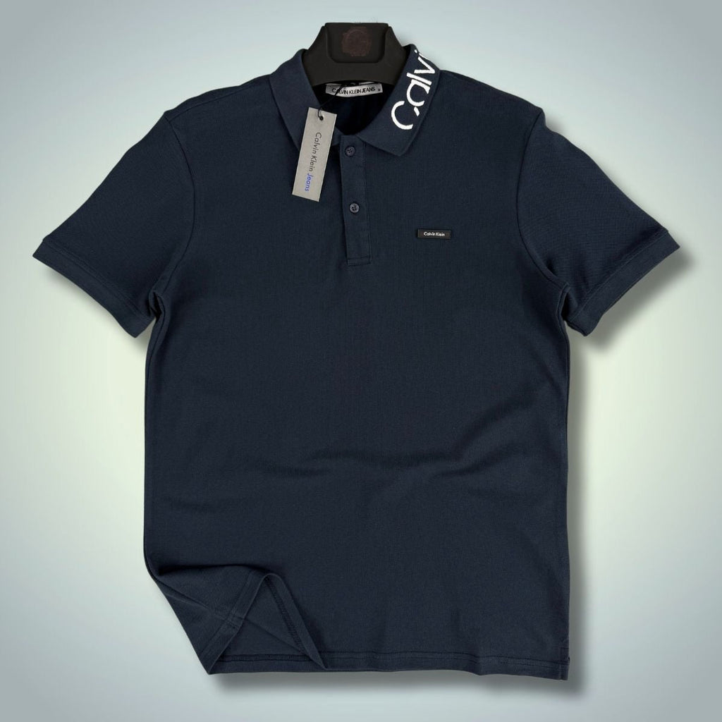 Męska koszulka polo Calvin Klein, logo na kołnierzyku, niebieska. Jakość premium