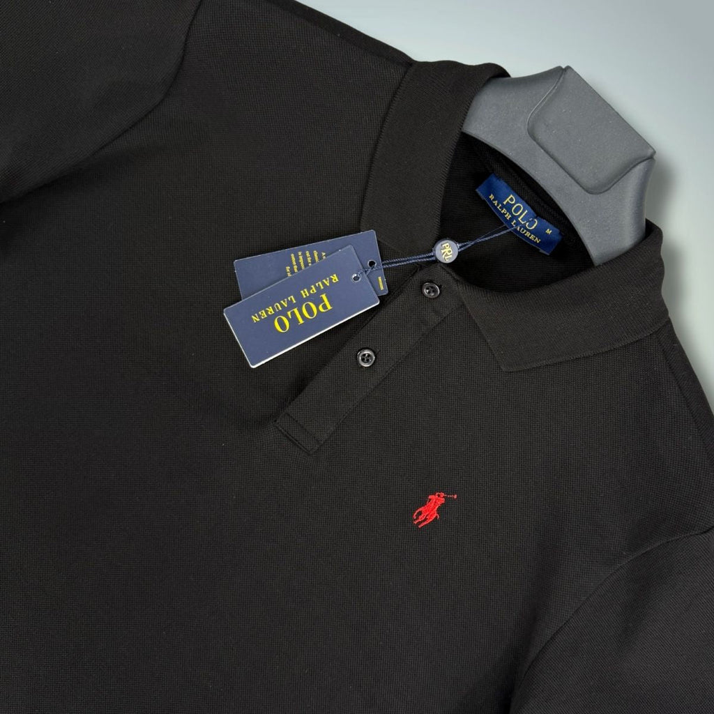 Koszulka polo męska Ralph Lauren, czerwone logo, czarna. Jakość premium
