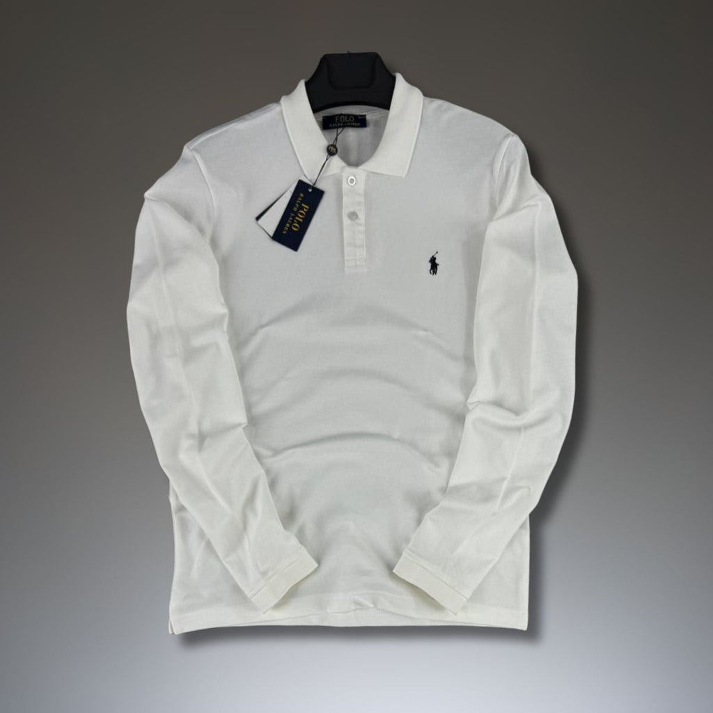 Ralph Lauren męska koszulka polo z długim rękawem, biała. Premium jakość
