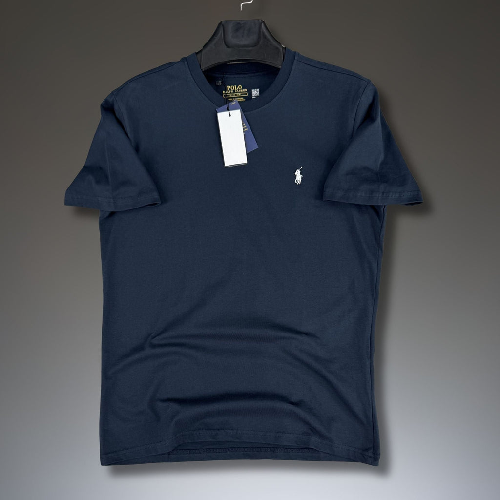 Męska ciemnoniebieska koszulka Ralph Lauren, białe logo. Premium jakość