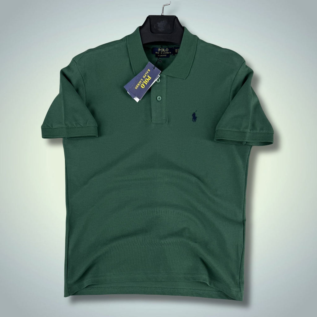 Męska zielona koszulka polo Ralph Lauren, niebieskie logo. Premium jakość