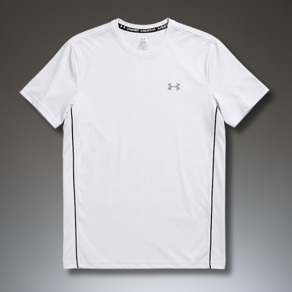 Męska biała koszulka Under Armour, duże logo na plecach. Premium jakość