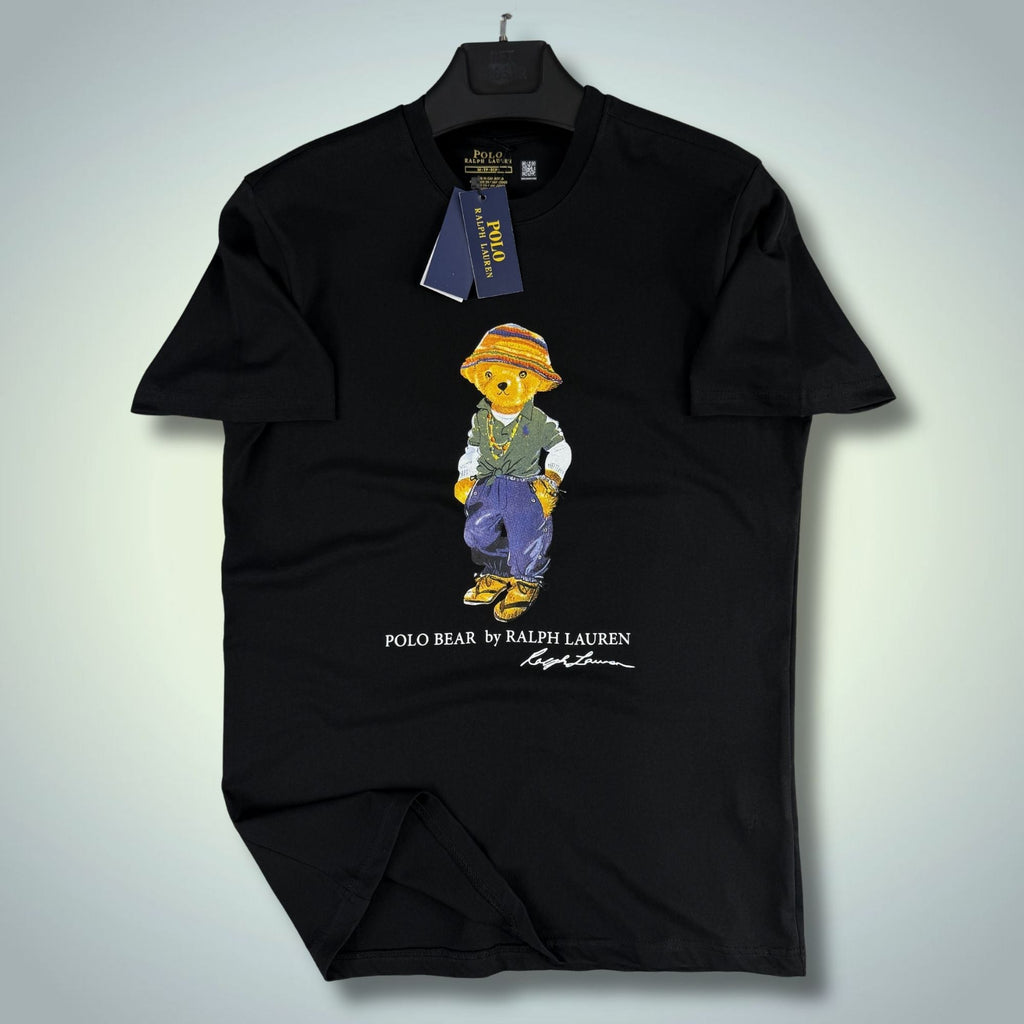 Męska czarna koszulka Ralph Lauren, nadruk miś. Premium jakość