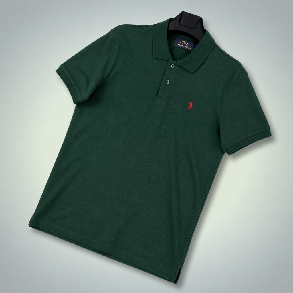 Męska koszulka polo Ralph Lauren, czerwone logo, zielona. Jakość premium