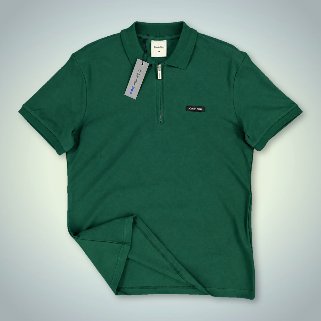 Męska koszulka polo Calvin Klein z zamkiem, zielona. Jakość premium