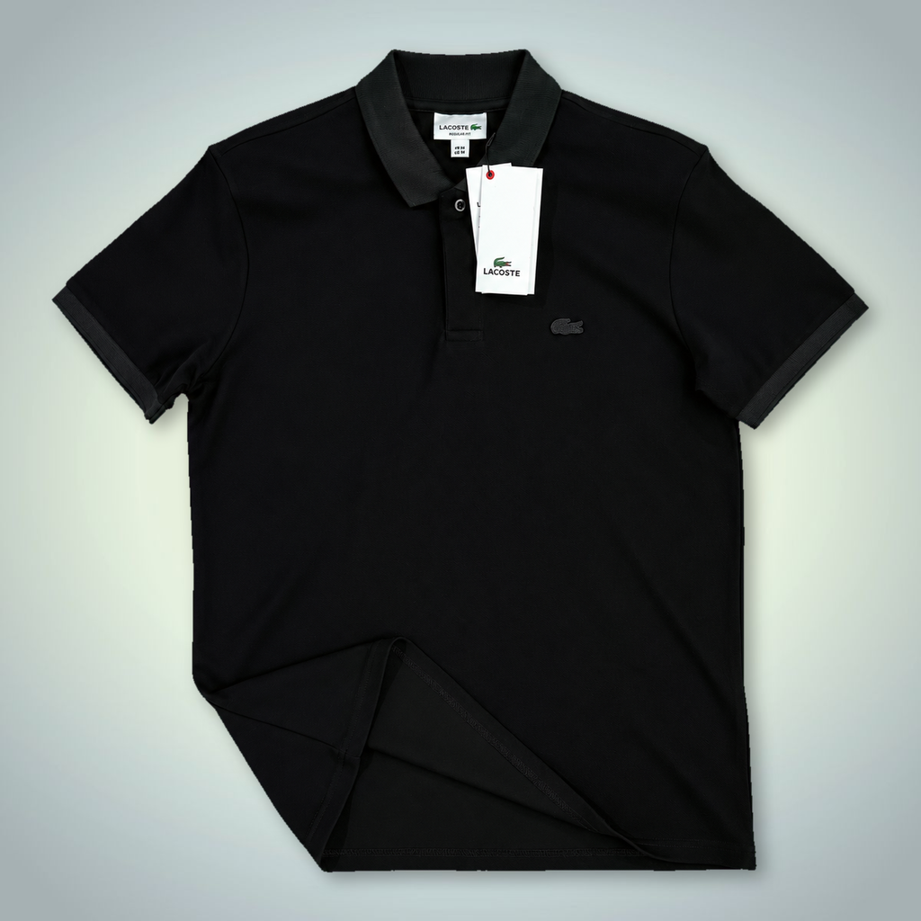 Męska koszulka polo Lacoste, logo w tonacji, czarna. Jakość premium