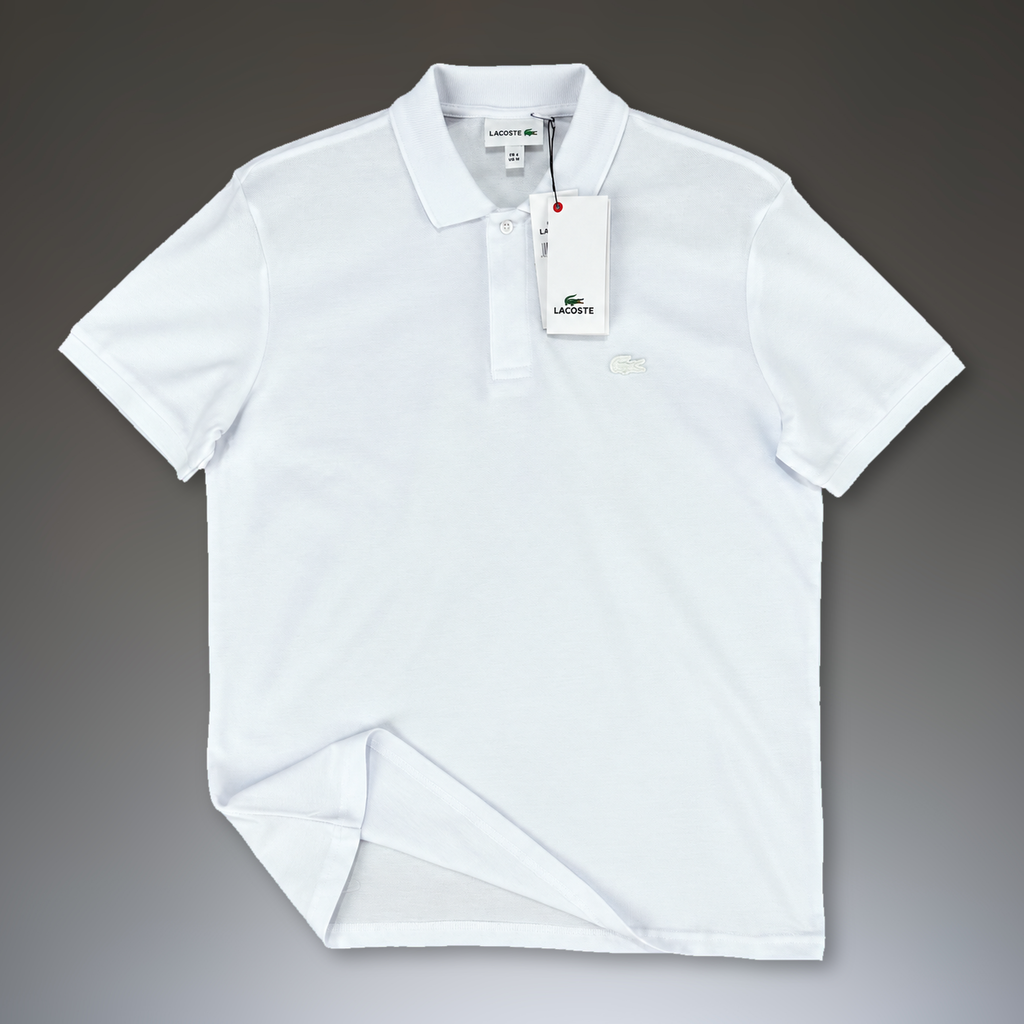 Męska koszulka polo Lacoste, logo w tonacji, biała. Jakość premium