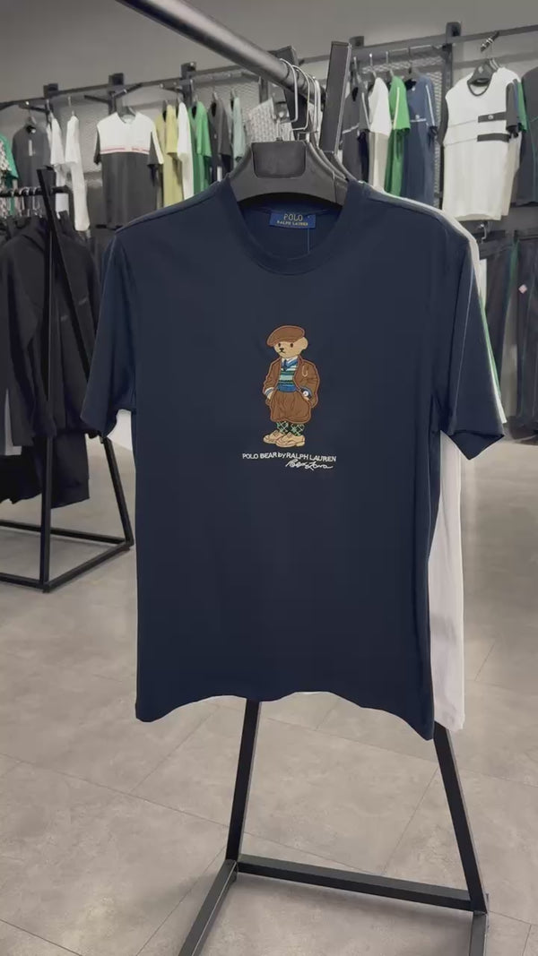 Koszulka męska Ralph Lauren, haftowany niedźwiedź, biała. Jakość premium