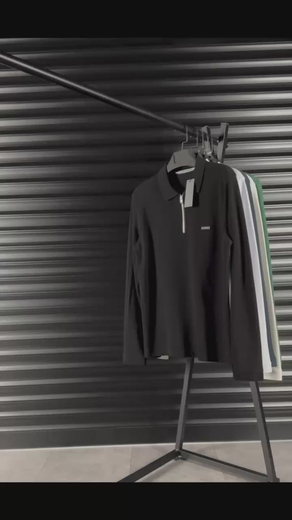 Calvin Klein męska koszulka polo z długim rękawem, czarna. Premium jakość